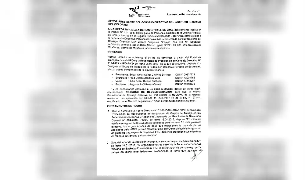 La última canasta: Documento oficial