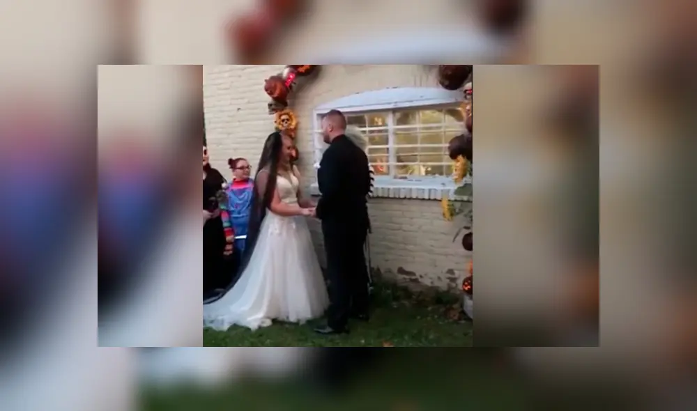 Los invitados asistieron a la ceremonia disfrazados de populares personajes del cine de terror. Video es viral en YouTube. Los invitados asistieron a la ceremonia disfrazados de populares personajes del cine de terror. Video es viral en YouTube.