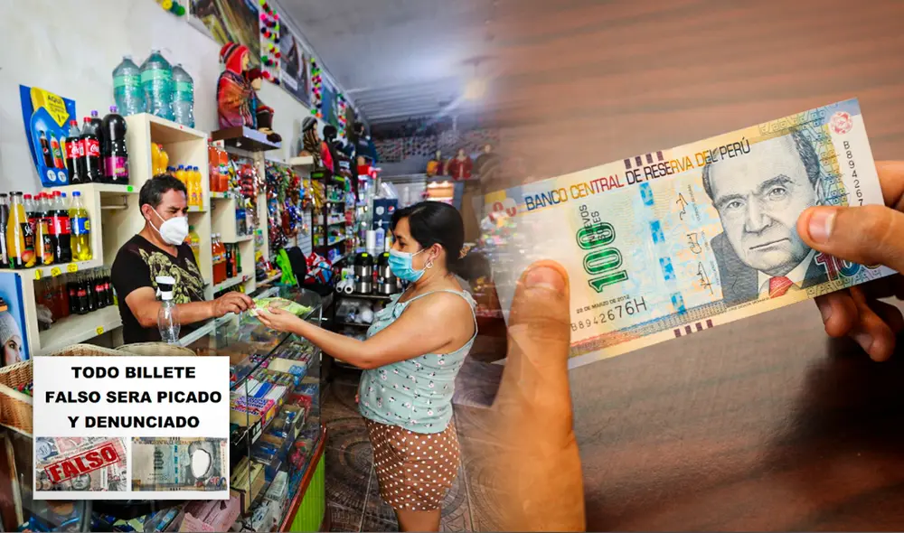 En múltiples comercios se colocan carteles de advertencia contra billetes falsos. Conoce qué dice con exactitud la ley. Foto: composición de Jazmin Ceras/La República/difusión