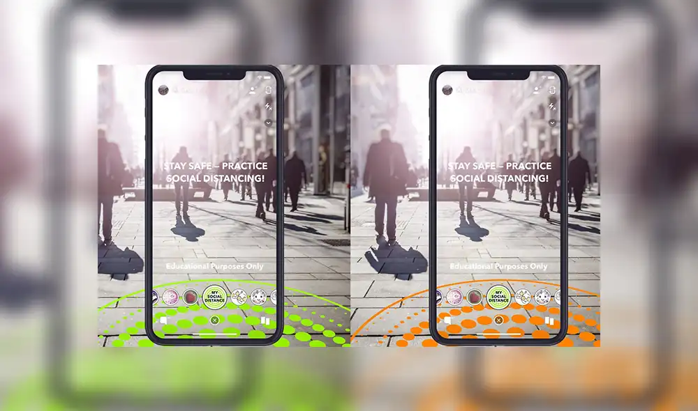 El filtro de Snapchat para el distanciamiento social está basado en la realidad aumentada (RA). | Foto: Engadget El filtro de Snapchat para el distanciamiento social está basado en la realidad aumentada (RA). | Foto: Engadget