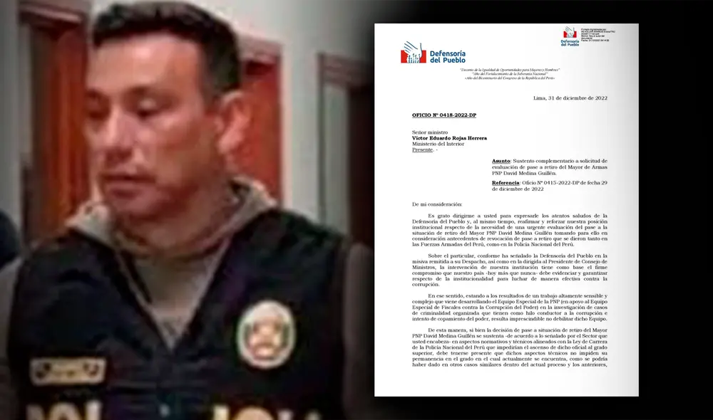 La Defensoría envió un oficio este 31 de diciembre al ministro del Interior sobre el pase al retiro de David Medina. Foto: composición Fabrizio Oviedo/La República