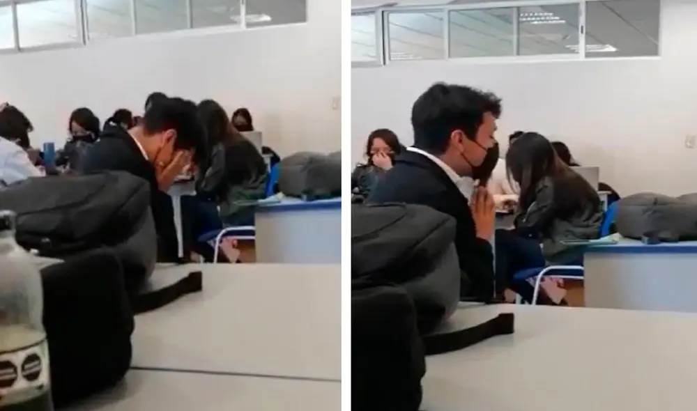 Un joven mostró el preciso momento en que su compañero se arrodilló y juntó sus manos para decir la oración en plena clase. Foto: composición LR/Facebook/Movimiento Estudiantil 60 - 4 Un joven mostró el preciso momento en que su compañero se arrodilló y juntó sus manos para decir la oración en plena clase. Foto: composición LR/Facebook/Movimiento Estudiantil 60 - 4