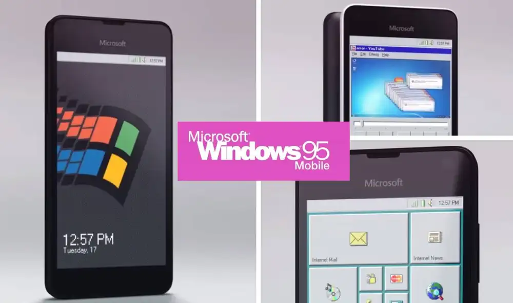 Windows 95 puede lucir anticuado para los estándares de hoy, pero un concepto que lo transforma en una OS de teléfono móvil te puede hacer cambiar de opinión. Foto: 4096/YouTube Windows 95 puede lucir anticuado para los estándares de hoy, pero un concepto que lo transforma en una OS de teléfono móvil te puede hacer cambiar de opinión. Foto: 4096/YouTube