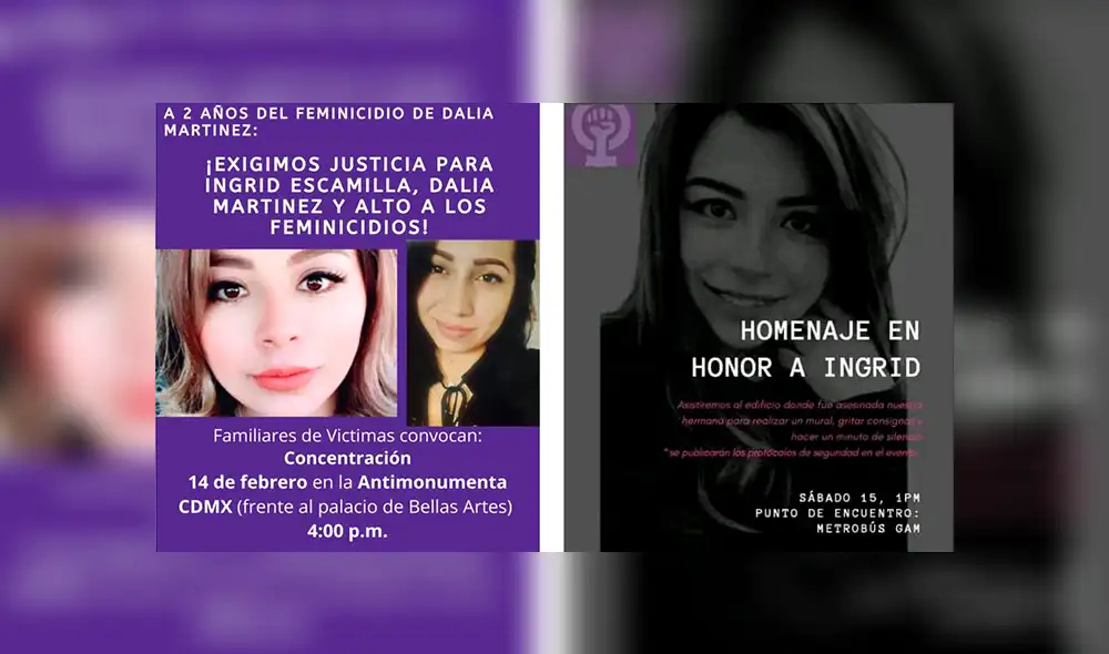 Convocatorias de manifestaciones en honor a Ingrid Escamilla. Foto: Twitter. Convocatorias de manifestaciones en honor a Ingrid Escamilla. Foto: Twitter.