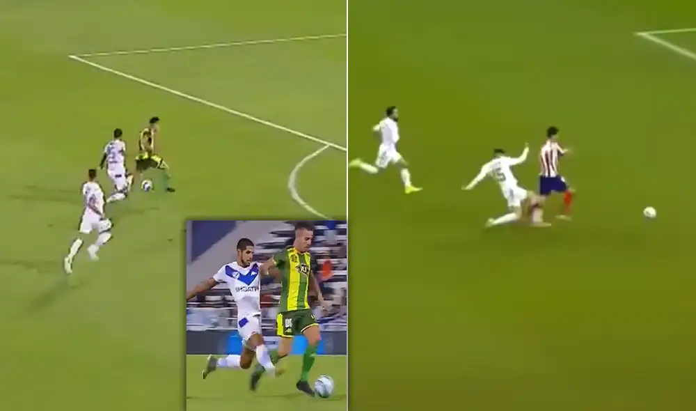 Luis Abram cometió una increíble falta en el Vélez vs Aldosivi y fue expulsado del partido. Foto: Captura/Composición Luis Abram cometió una increíble falta en el Vélez vs Aldosivi y fue expulsado del partido. Foto: Captura/Composición