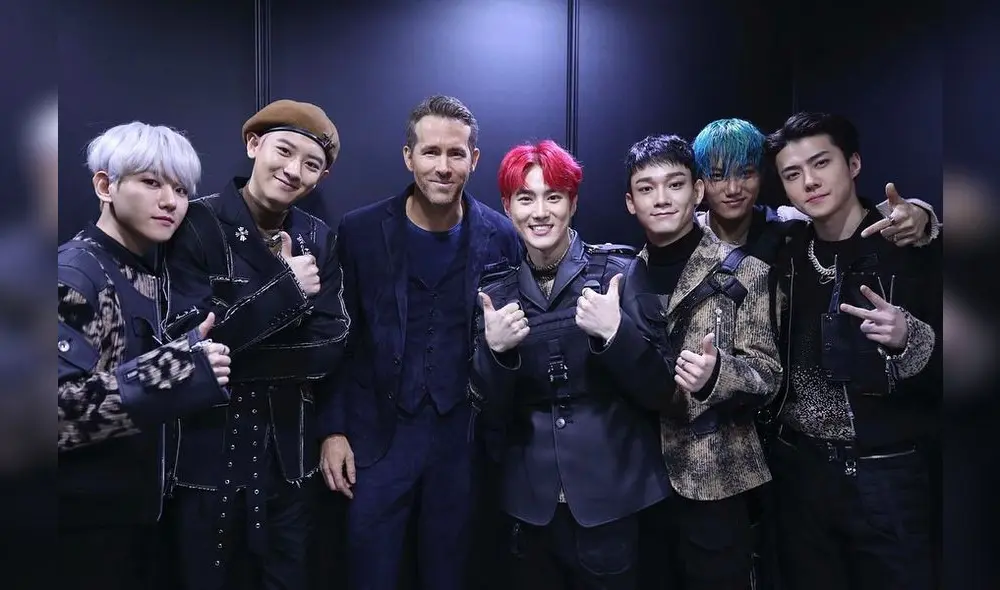 Sehun compartió esta fotografía de EXO junto a Ryan Reynolds. [FOTO: Instagram]