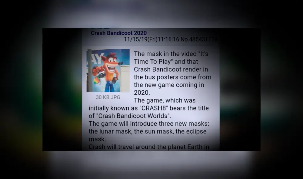 Mensaje que anuncia la llegada de Crash Bandicoot Worlds para 2020.