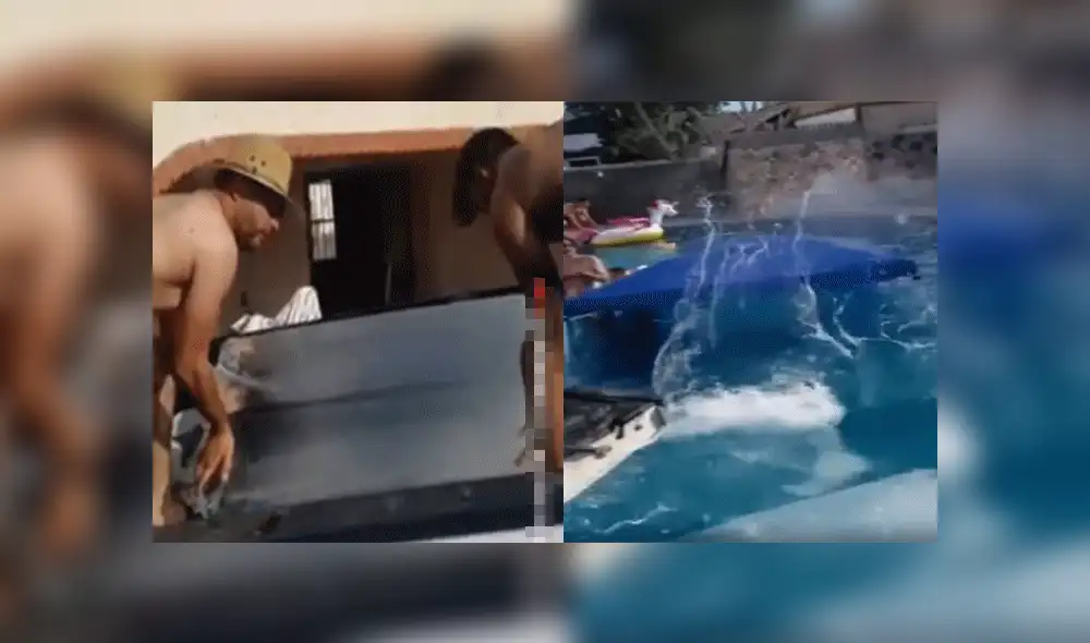 Ante tanto calor, jóvenes son criticados por lanzar bloques de hielo a su piscina [VIDEO]