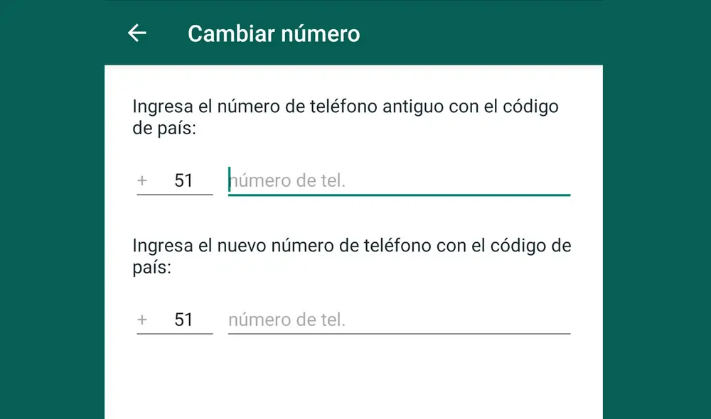 Debes ingresar el antiguo y nuevo número de tu cuenta de WhatsApp. Foto: captura LR