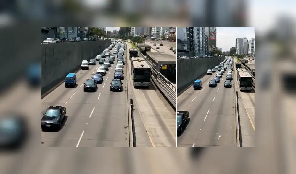 Colectiveros condujeron lentamente en Vía Expresa a fin de generar congestión vehicular. Foto: Captura/Twitter Colectiveros condujeron lentamente en Vía Expresa a fin de generar congestión vehicular. Foto: Captura/Twitter