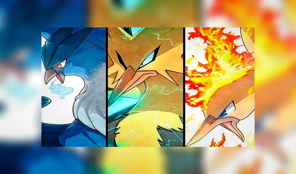 Articuno es el legendario de tipo hielo/volador; Zapdos es de tipo eléctrico/volador y Moltres es de tipo fuego/volador.