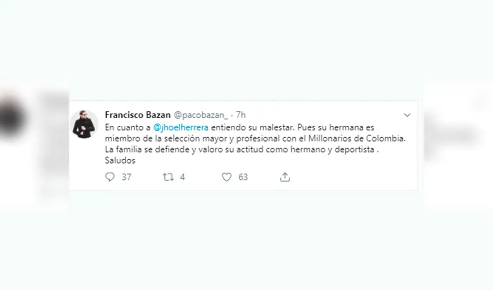 Paco Bazán le responde a Jhoel Herrera tras sus polémicos comentarios sobre la selección femenina de fútbol. Paco Bazán le responde a Jhoel Herrera tras sus polémicos comentarios sobre la selección femenina de fútbol.