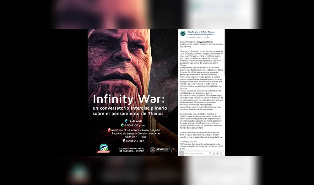 Facebook: UNMSM anuncia conversatorio extraordinario sobre "el pensamiento de Thanos" [FOTOS]