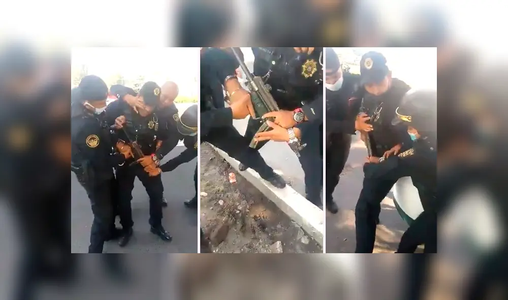 Policía se negó a entregar el arma a sus superiores y se desató un peligrosa riña en plena vía pública. Foto: Captura / Twitter