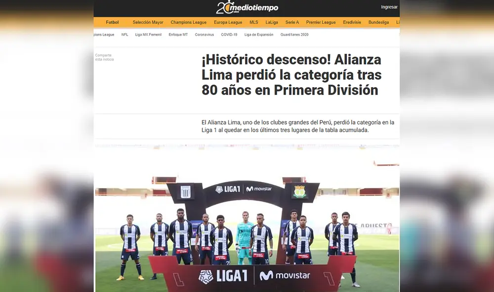 Así informó Mediotiempo de México. Foto: captura de pantalla