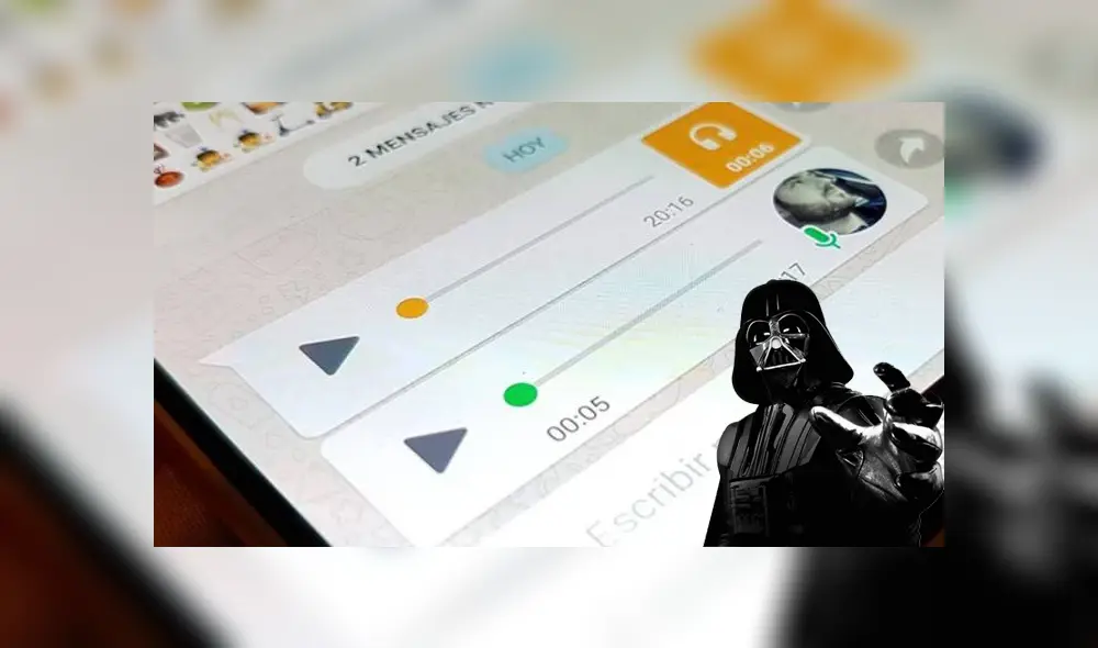Desliza para ver los pasos que debes seguir para enviar audios de WhatsApp con la voz de Darth Vader. Foto: Captura.