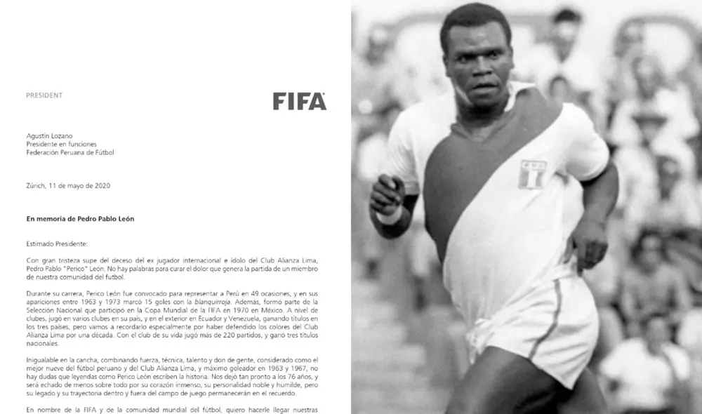 FIFA envió condolencias tras la muerte de Pedro Pablo 'Perico' León. | Foto: @TuFPF