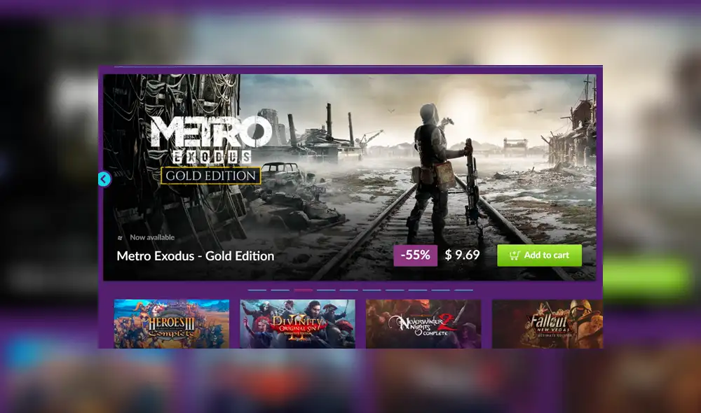 Las ofertas de GOG.com incluyen títulos modernos como Metro Exodus.