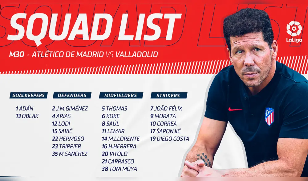 Atlético Madrid vs Real Valladolid por la Liga española. Atlético Madrid vs Real Valladolid por la Liga española.