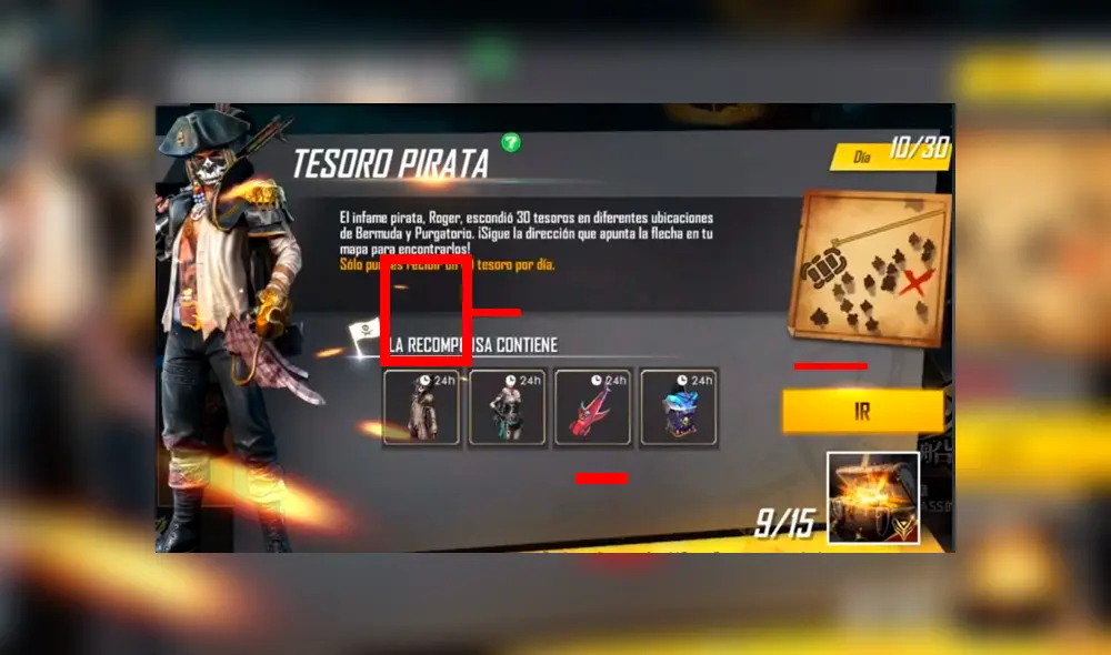 Recompensas del tesoro del pirata (día 10).