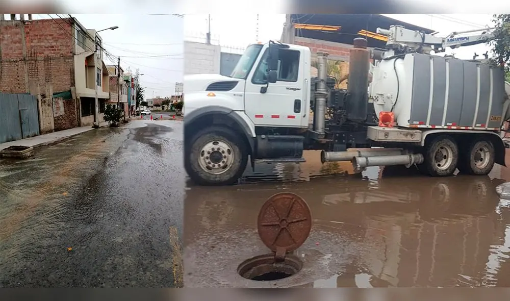 Los trabajadores de la EPS tuvieron que romper la pista para la succión de las aguas servidas. Foto: Cortesía vecinos.