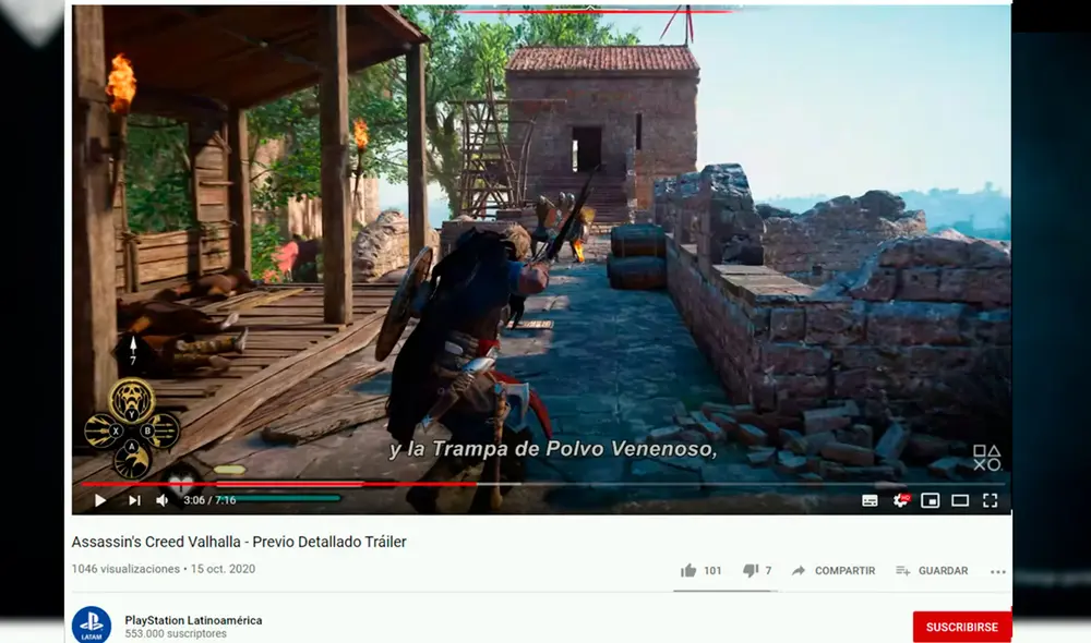 PlayStation Latinoamérica subió el tráiler gameplay de Assassin's Creed Valhalla donde salen los botones del mando de Xbox. Foto captura: YouTube PlayStation Latinoamérica subió el tráiler gameplay de Assassin's Creed Valhalla donde salen los botones del mando de Xbox. Foto captura: YouTube