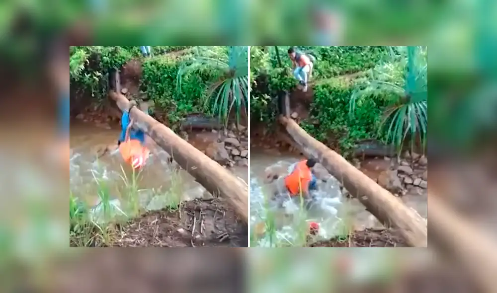 YouTube: hombre cruza río y termina recreando la famosa 'caída de Edgar' [VIDEO]