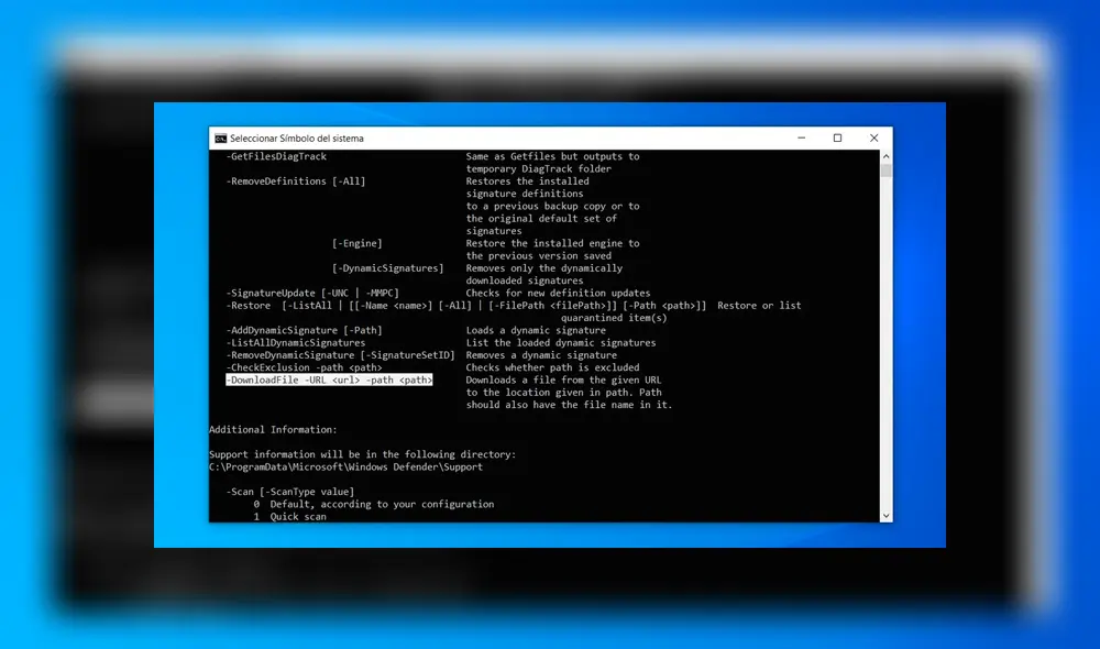 La línea de comandos es -DownloadFile, incluida en el ejecutable MpCmdRun.exe (Microsoft Antimalware Service Command Line Utility) Imagen: Bleeping Computer.