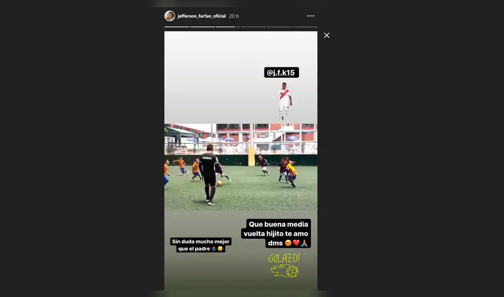Jefferson Farfán se mostró orgulloso por el gol de media vuelta de su menor hijo. Foto: Captura de video. Jefferson Farfán se mostró orgulloso por el gol de media vuelta de su menor hijo. Foto: Captura de video.
