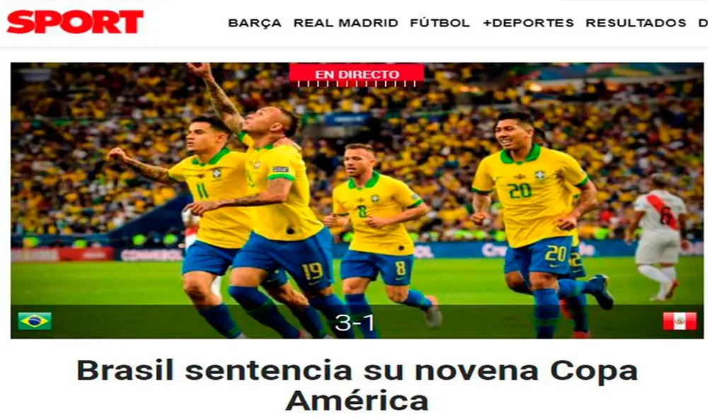 Perú perdió 3-1 ante Brasil por la final de la Copa América 2019. Así reaccionó la prensa internacional.