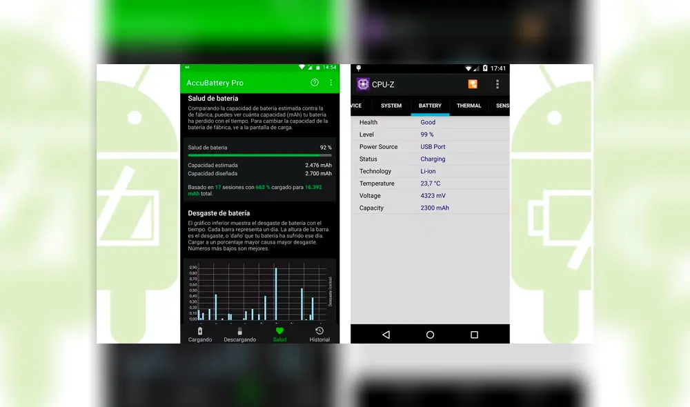 Comprueba el estado de la batería con CPU-Z o AccuBattery.