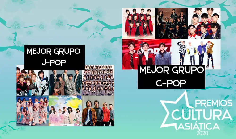 Todos los nominados a mejor grupo J-pop y mejor grupo C-pop en los PCA 2020. Foto: composición La República
