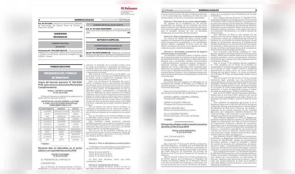 2019: Feriados largos y días no laborables en Perú