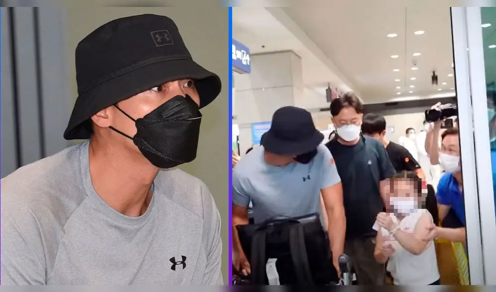 Hyun Bin, actor de Crash landin on you a su llegada al aeropuerto en Corea del Sur. Créditos: Dispatch / Composición Diario La República.