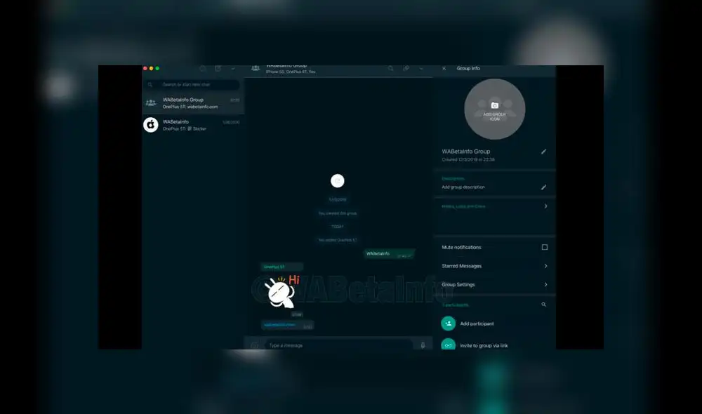 Pantalla completa del 'modo oscuro' en WhatsApp Web.