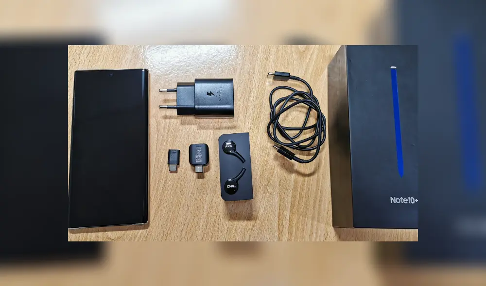 Esto es todo lo que trae la caja del Samsung Galaxy Note 10+. Foto: Juan José López. Esto es todo lo que trae la caja del Samsung Galaxy Note 10+. Foto: Juan José López.