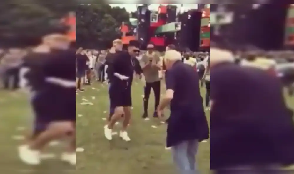 YouTube: Abuelo reta a bailar a joven en concierto de música electrónica [VIDEO]
