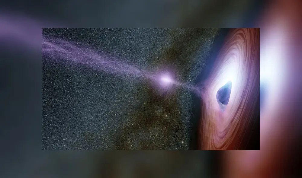 Representación de un agujero negro supermasivo rodeado por un disco giratorio de material que cae sobre él. Foto: NASA Representación de un agujero negro supermasivo rodeado por un disco giratorio de material que cae sobre él. Foto: NASA