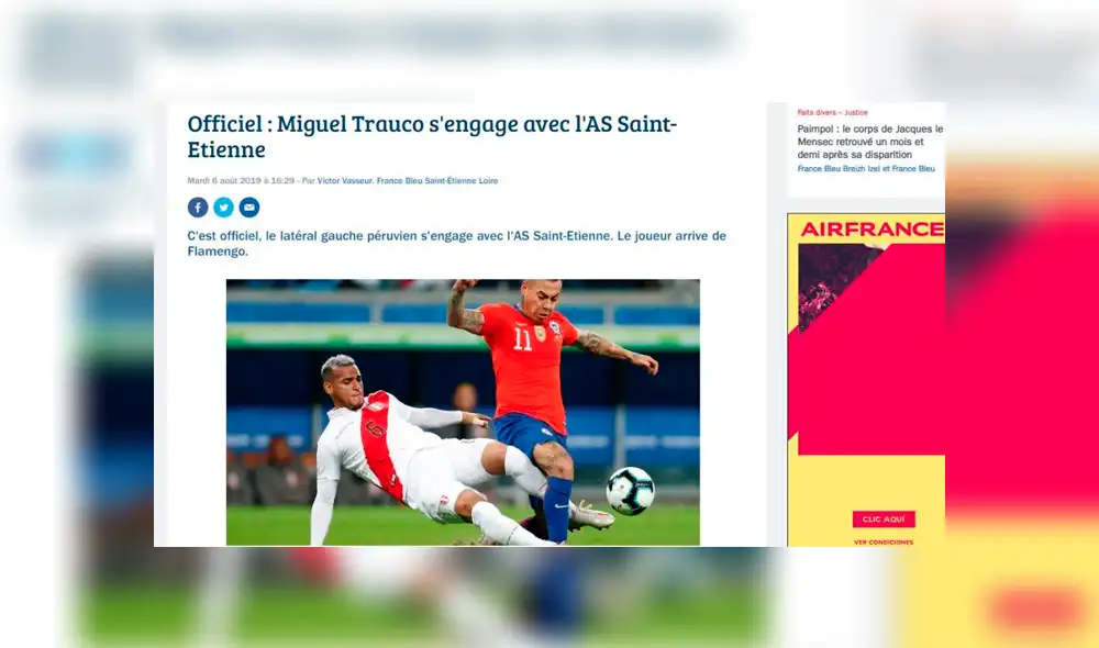 Así informaron los medios franceses sobre la incorporación de Miguel Trauco en el Saint Étienne.