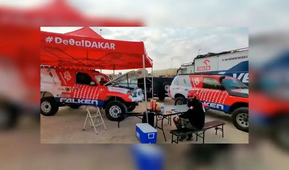 Los peruanos en el Dakar 2020 instalan sus campamentos en Arabia Saudita. Foto: captura.