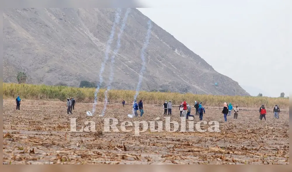 Durante varios momentos, la Policía logró dispersar a los opositores al proyecto Tía María, quienes corrieron hacía los campos de cultivo.