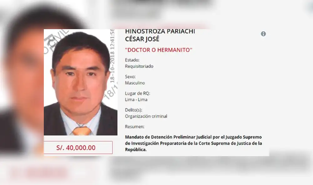 César Hinostroza es incluido en la lista de 'los más buscados'