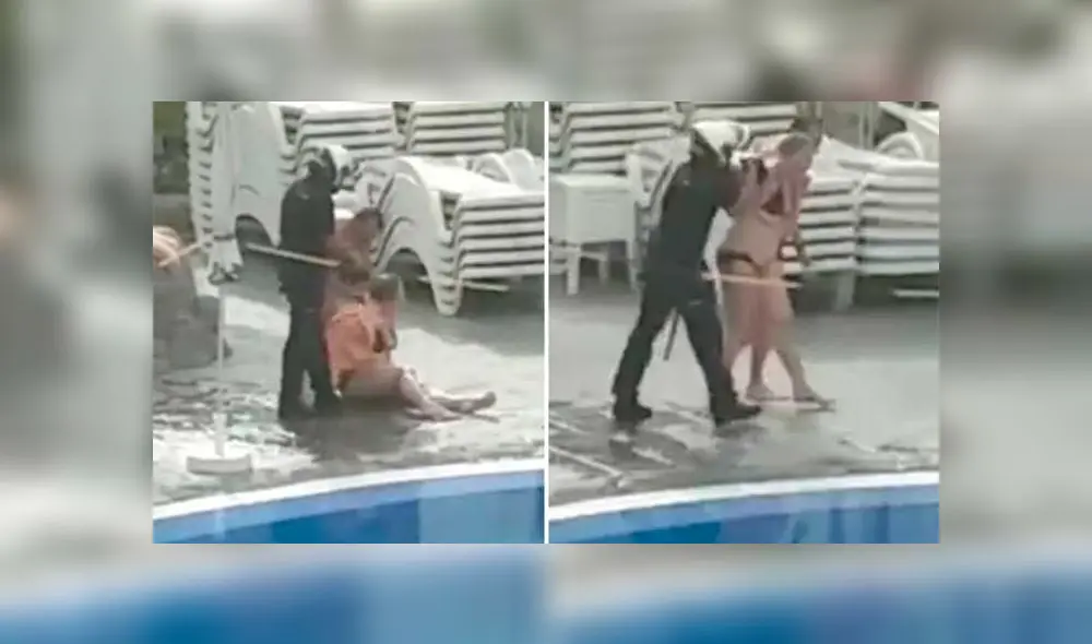 Una mujer británica fue expulsada de una piscina tras no respetar la cuarentena por coronavirus impuesta por el gobierno español. (Foto: Captura)