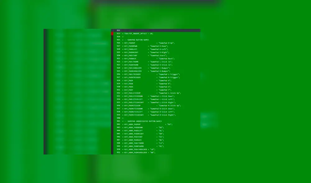 Lista de configuraciones para jugar con mando encontrada en los códigos de World of Warcraft Shadowlands.