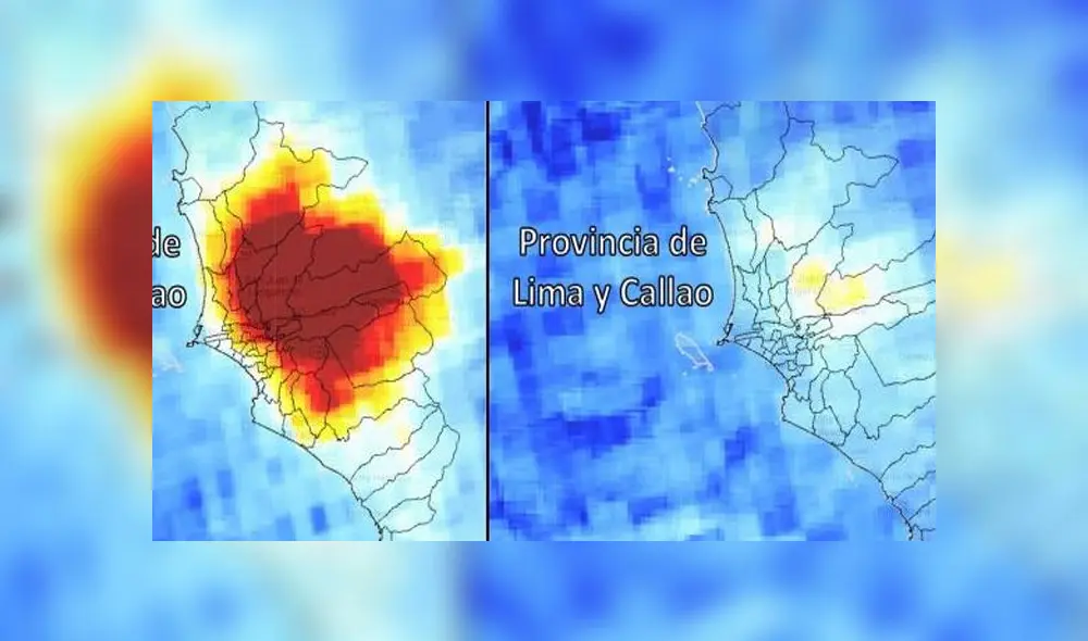 Contaminación en Lima y Callao. Fuente: Agencia Espacial Europea (ESA) / Universidad Nacional Agraria La Molina. Contaminación en Lima y Callao. Fuente: Agencia Espacial Europea (ESA) / Universidad Nacional Agraria La Molina.