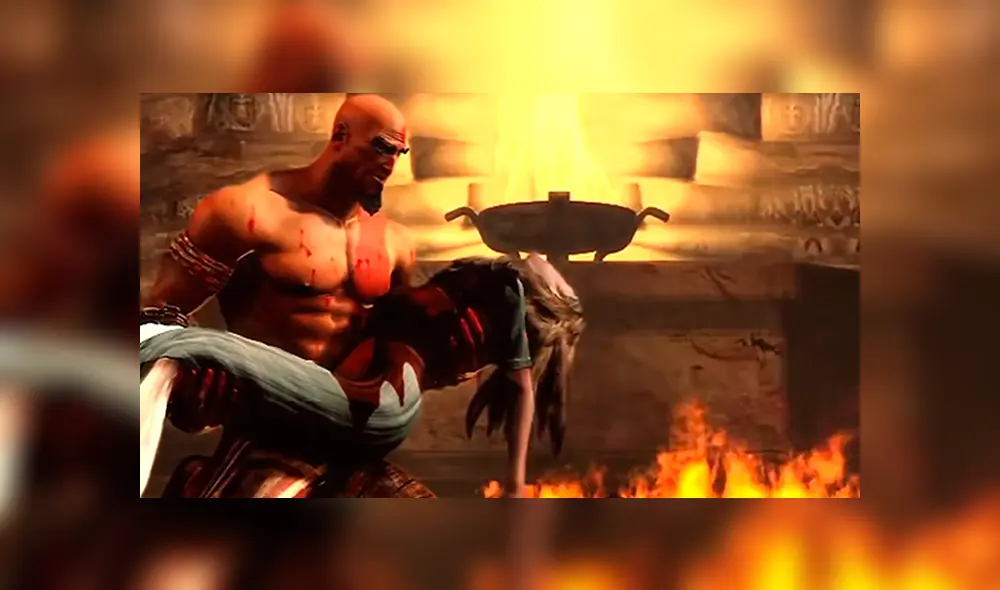 Kratos asesina a su esposa, tras atacar la aldea donde vivia por orden de Hades.