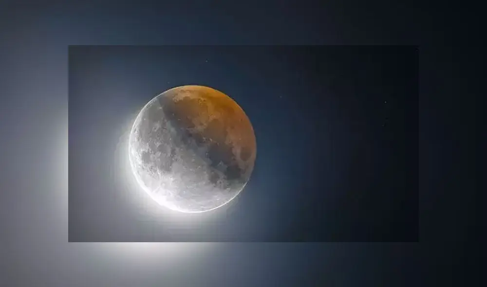 Una parte de la luna es opacada por la penumbra de la Tierra. Crédito: NASA.