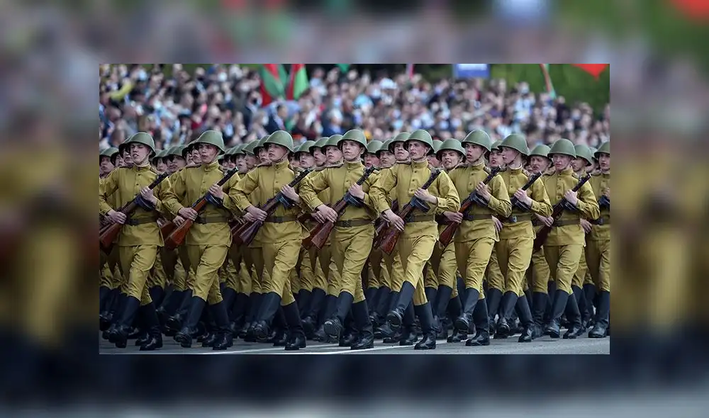 Desfile militar en Bielorrusia para conmemorar la victoria en la Segunda Guerra Mundial. Foto: AFP. Desfile militar en Bielorrusia para conmemorar la victoria en la Segunda Guerra Mundial. Foto: AFP.