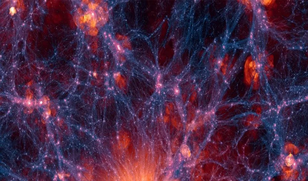 Simulación de un cúmulo de galaxias semejante a las redes de neuronas en los seres humanos | Foto: Illustris Collaboration Simulación de un cúmulo de galaxias semejante a las redes de neuronas en los seres humanos | Foto: Illustris Collaboration