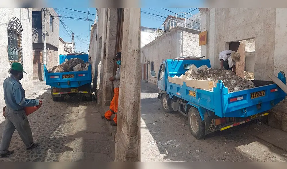 Los fiscalizadores verificaron que dentro de la casona se sacaba material de construcción y sillar. Fotos: Municipalidad de Yanahuara.